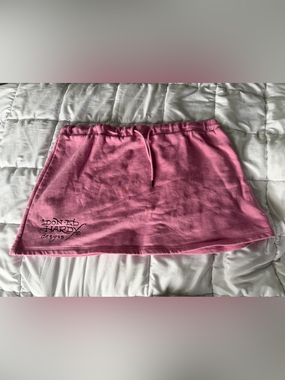 Ed Hardy Pink Drawstring Cotton Mini Skirt with Logo
